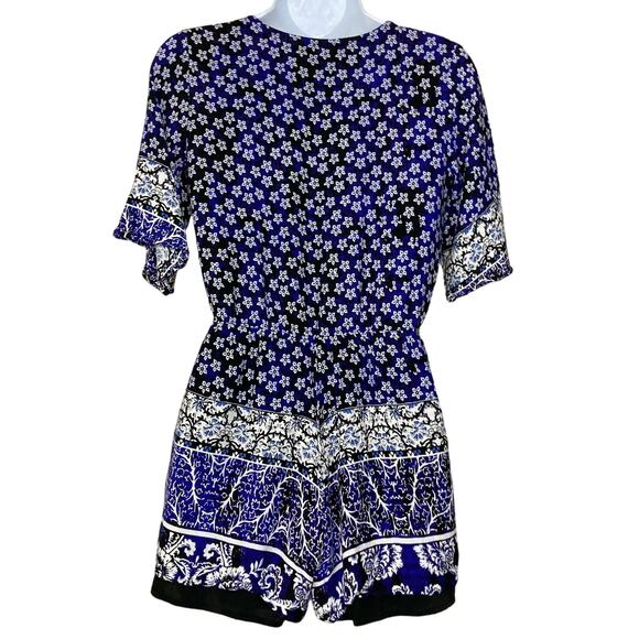 Lovers & Friends Floral Blue Surplice Isabelle Romper Pockets Flowy Size XS - Picture 4 of 16